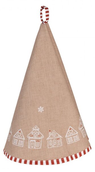 Hnědá kulatá bavlněná utěrka s motivem perníkových domečků Gingerbread Bliss – 80 cm