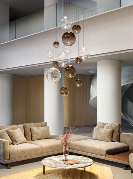 Lodes Designové závěsné LED svítidlo RANDOM SOLO, 1W, ø 10 cm, CRI90 Teplota světla: 2700K, Barva stínidla: Transparentní, Barva kabelu: transparentní
