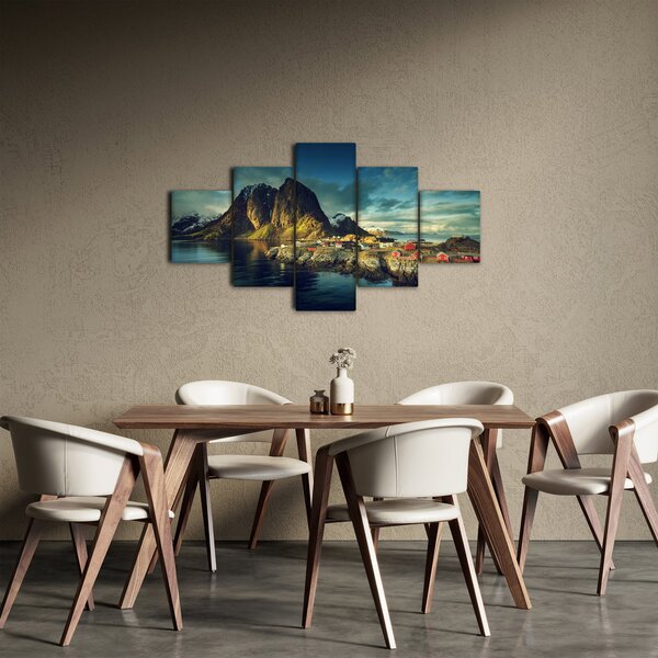 Obraz rybářské vesnice v Norsku (125x70 cm)