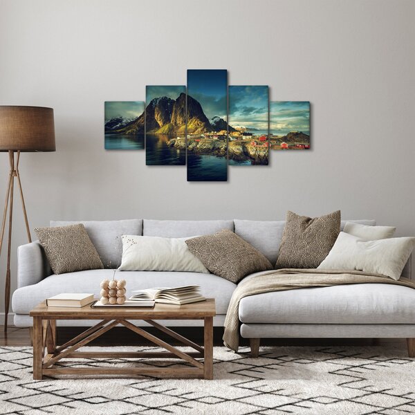 Obraz rybářské vesnice v Norsku (125x70 cm)