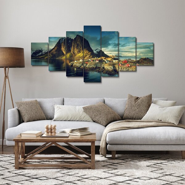 Obraz rybářské vesnice v Norsku (210x100 cm)