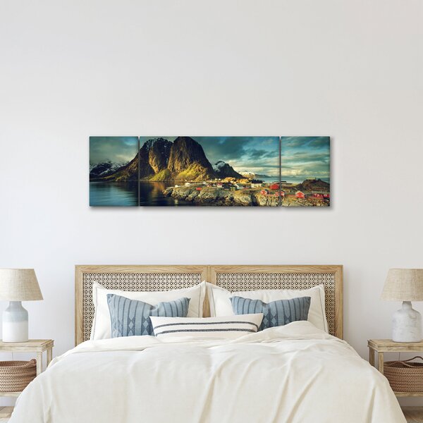 Obraz rybářské vesnice v Norsku (170x50 cm)