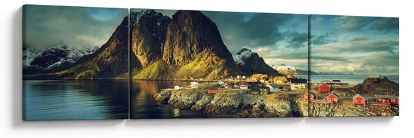 Obraz rybářské vesnice v Norsku (170x50 cm)