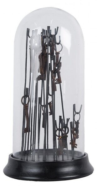 Skleněný poklop s klíči na háčkách na černém dřevěném podnose – 18x36 cm