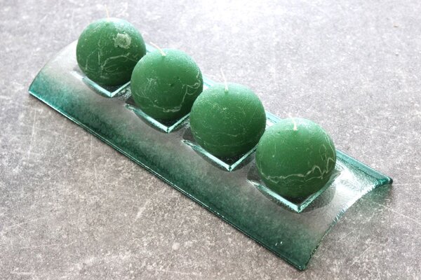 BDK-GLASS Skleněný svícen TUNNEL na 4 svíčky tmavě zelený