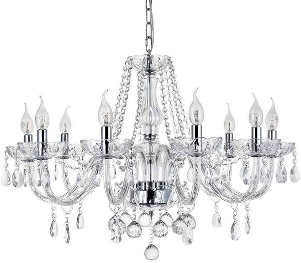 Toolight - Křišťálový závěsný lustr 8xE14 60W, stříbrná, OSW-04600