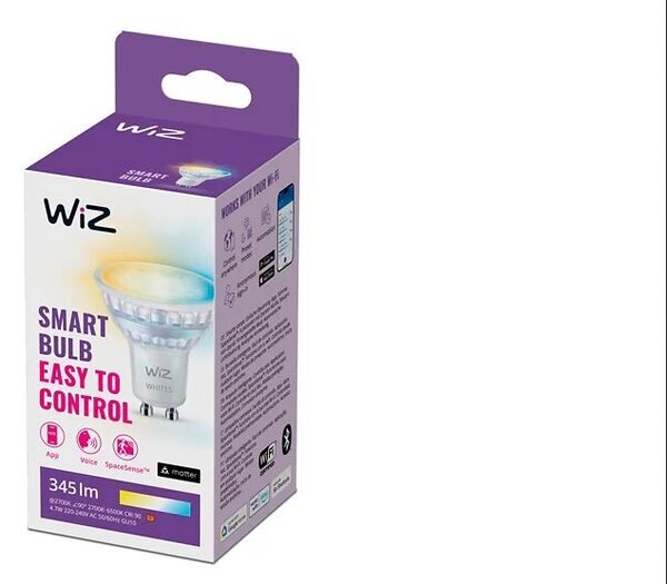 WiZ LED skleněná žárovka GU10 PAR16 4,7W 345lm 2700-6500K IP20, stmívatelná