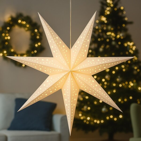 Vánoční papírová hvězda sedmicípá STARION 60 cm, bílá