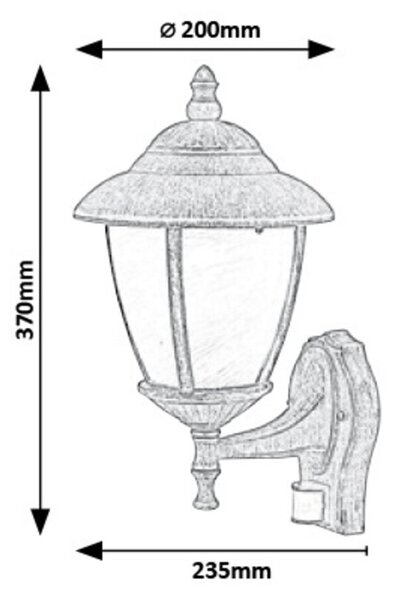 Rabalux 7836 MADRID - Venkovní rustikální lucerna s pohybovým senzorem, 1 x E27, IP43 (Venkovní nástěnná lucerna s čidlem IP43)