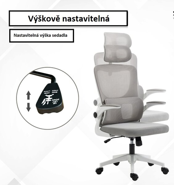 Kancelářská židle výškově nastavitelná s opěrkou hlavy, šedá 921-673V00GY