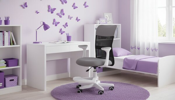 Dětská židle ERGODO CHICK WHITE - látka, síť, šedá