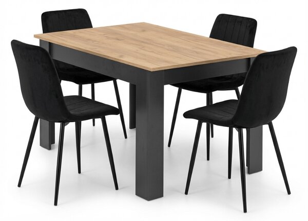Jídelní set 1 + 4, stůl MADO 120x80 cm černá/dub artisan + černá sametová židle LAVA s černými nohami
