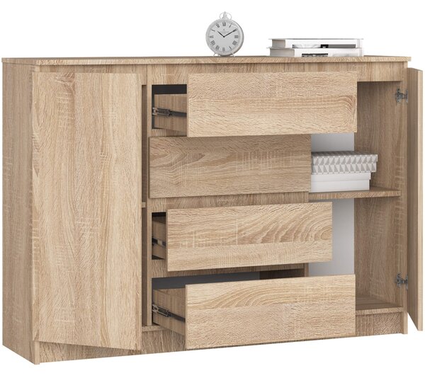 Ak furniture Komoda Kryštof 140 cm 2 skříňky a 4 šuplíky dub sonoma