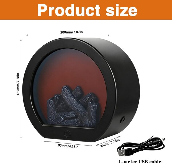 LED krb bez topení, černý - Dekorativní krb bez topení - 20 x 9,5 x 18,5 cm - ABS plast - Vhodný pro použití v interiéru i exteriéru