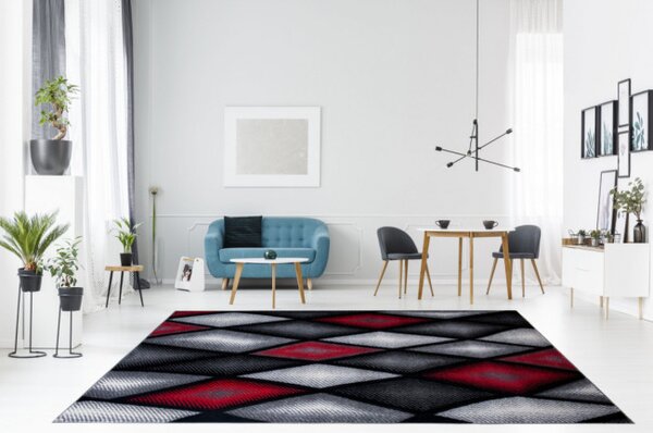 Koberec Sumatra J373B Diamond černý, šedý, červený