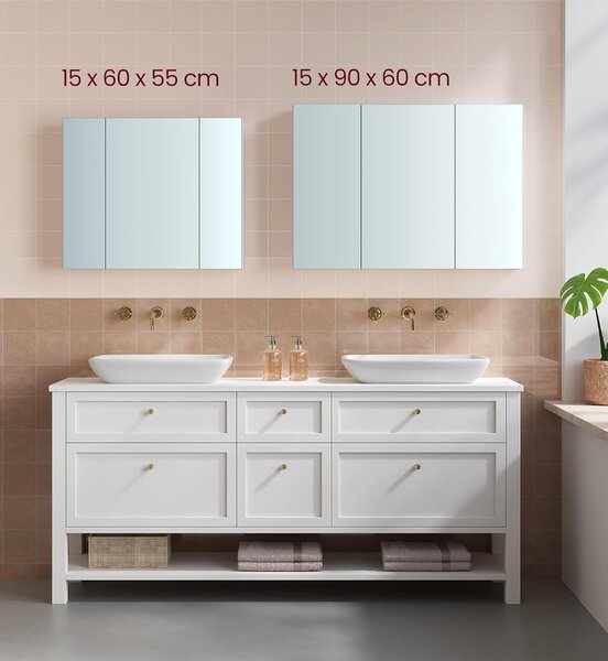 SONGMICS Závěsná zrcadlová skříňka Vasagle Batylda 90 cm bílá