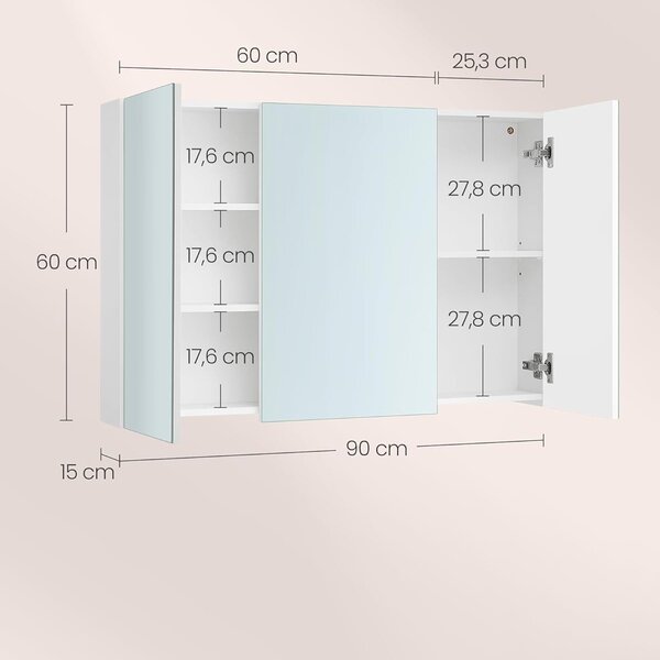 SONGMICS Závěsná zrcadlová skříňka Vasagle Batylda 90 cm bílá