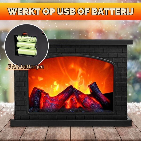 Elektrické krbové těleso bez topení - 28,5 x 12,5 x 22 cm - Černé - Stolní krb - LED efekt plamene