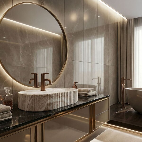 Rea Marcela Kallisto, umyvadlo na desku 600×370×135 mm, béžová matná-imitace kamene, REA-U3517