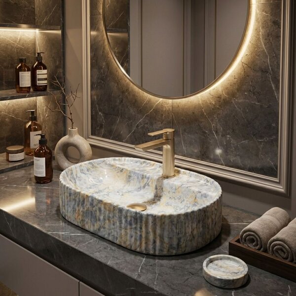 Rea Marcela Ruststone, umyvadlo na desku 600×370×135 mm, imitace kamene, REA-U3518