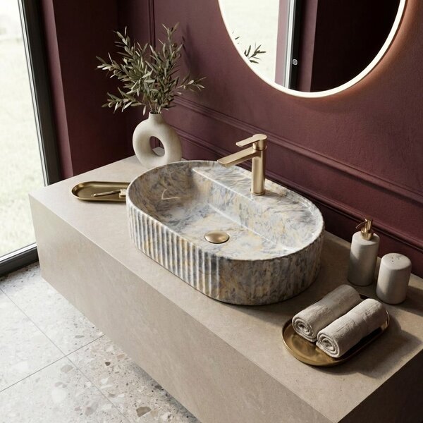 Rea Marcela Ruststone, umyvadlo na desku 600×370×135 mm, imitace kamene, REA-U3518