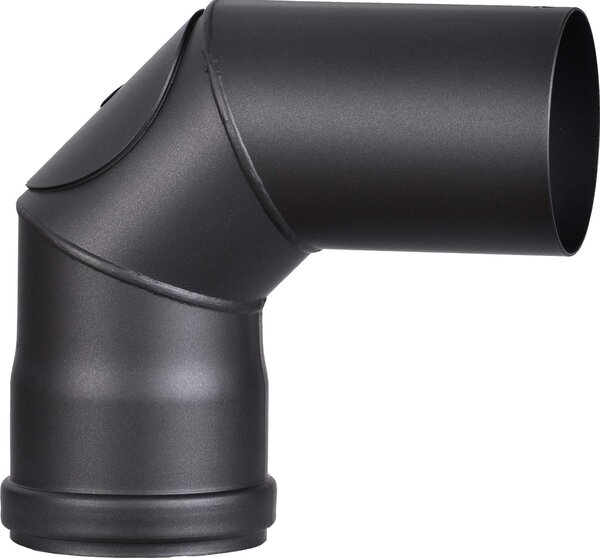Ohýbací koleno pro peletové kamna, ocelová trubka o tloušťce 1,2 mm, průměr 80 mm, černá barva, úhel 90 stupňů