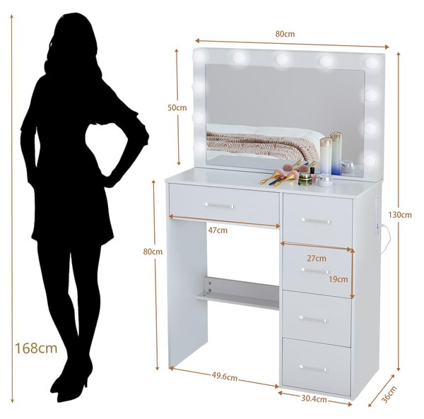 Zrcadlo s osvětlením LED, bílé barvy – 3 režimy osvětlení a nastavitelná intenzita – dřevo – moderní, minimalistický design