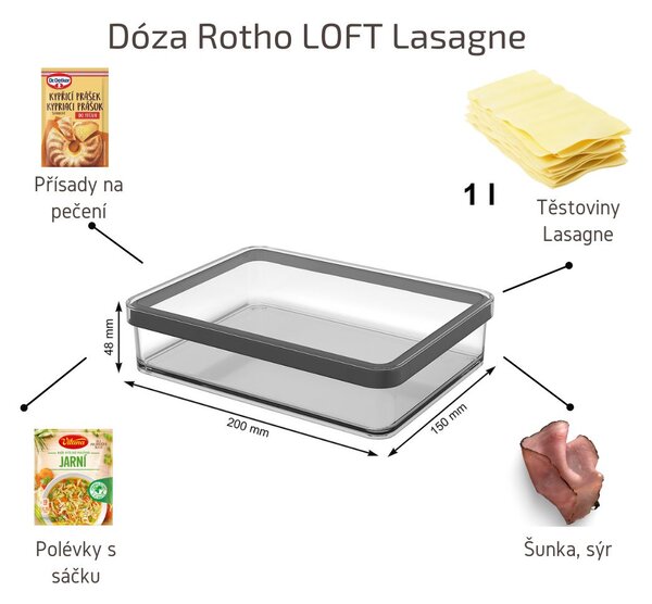Dóza na potraviny Rotho Loft - LASAGNE Black, černá
