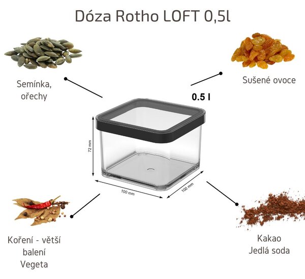 Dóza na potraviny 0,5l Rotho Loft - MINI Black, černá