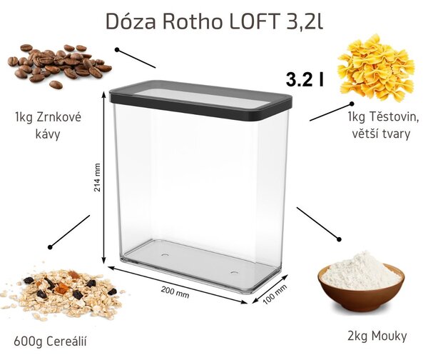 Dóza na potraviny 3,2l Rotho Loft - JUMBO Black, černá