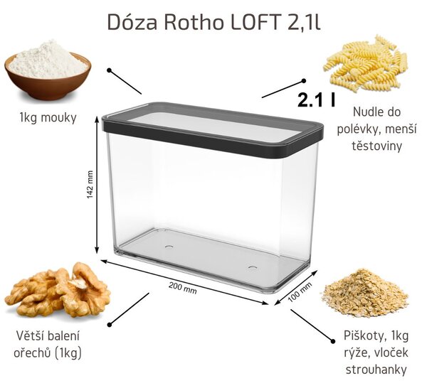 Dóza na potraviny 2,1l Rotho Loft - BIG Black, černá