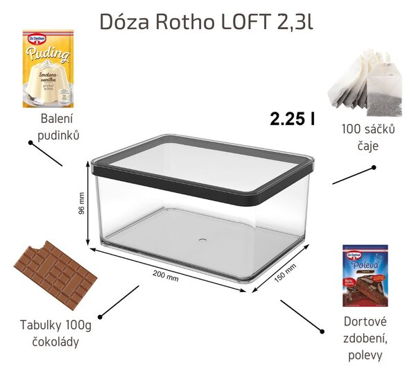 Dóza na potraviny 2,3l Rotho Loft - EXTRA Black, černá