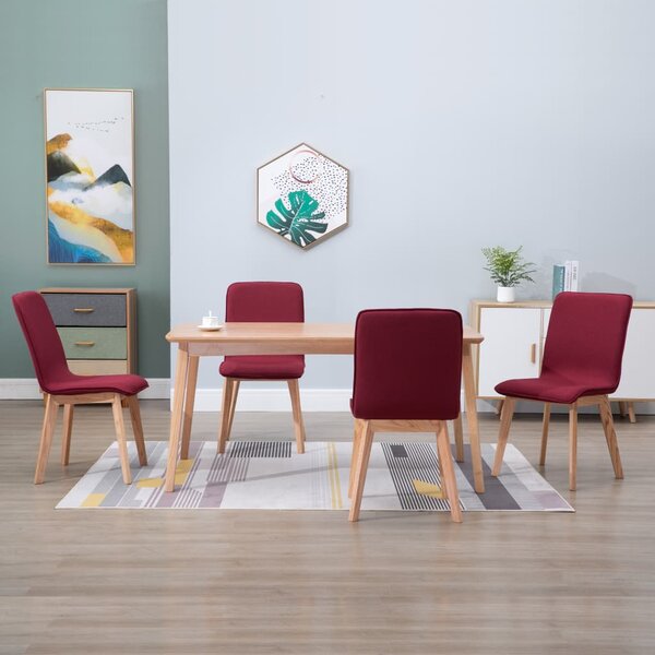 Jídelní židle 4 ks červené textil a masivní dubové dřevo