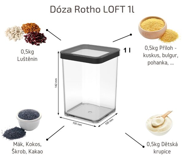 Dóza na potraviny 1l Rotho Loft - MIDDLE Black, černá