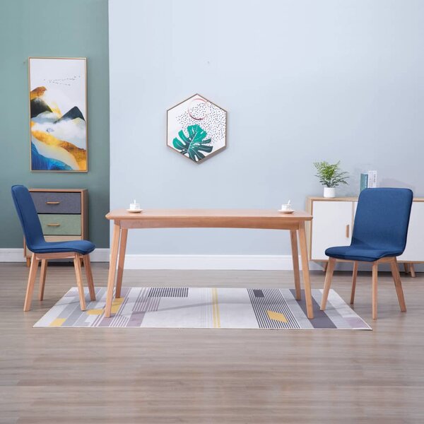 Jídelní židle 2 ks modré textil a masivní dubové dřevo