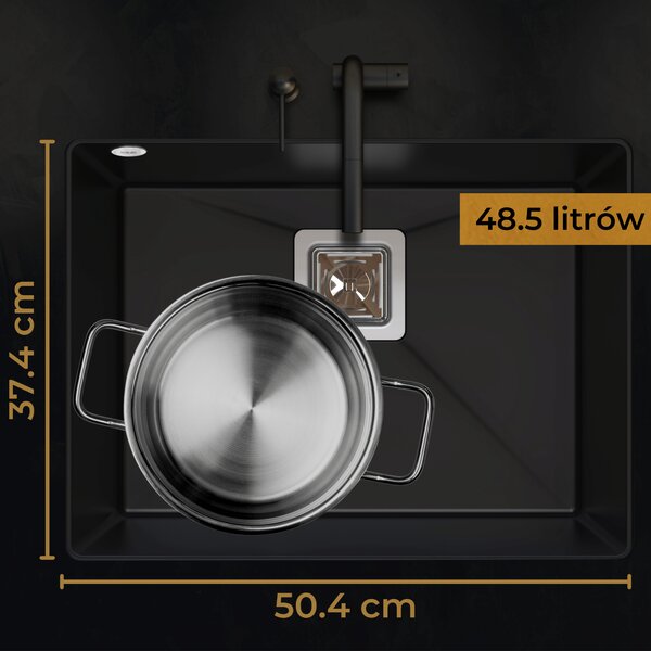 Sink Quality Argon 60, kuchyňský granitový dřez 550x420x225 mm + chromový sifon, černá skvrnitá-Brocade, SKQ-ARG.B.1KBO.60.X