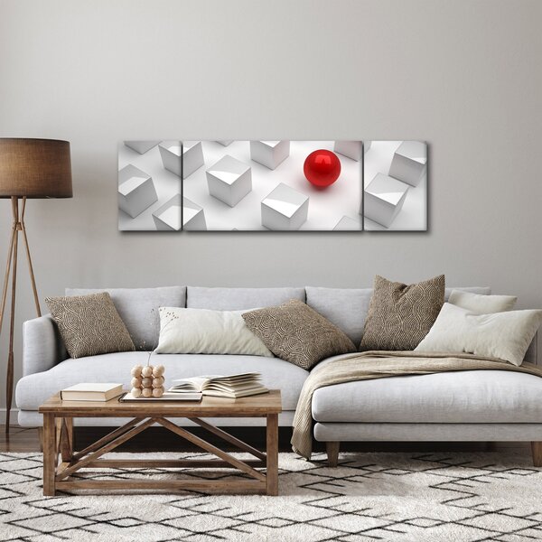 Obraz abstrakce - krychle s koulí (170x50 cm)