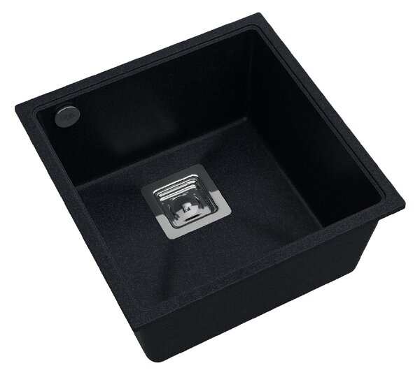 Sink Quality Argon 50, kuchyňský granitový dřez 420x420x225 mm + chromový sifon, černá skvrnitá-Brocade, SKQ-ARG.B.1KBO.50.X