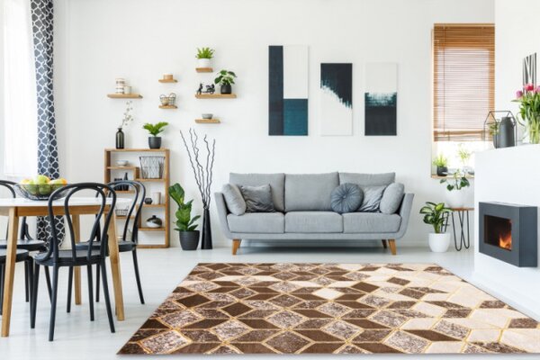 Koberec MEFE B400 Kostka, geometrický 3D - tmavě béžový