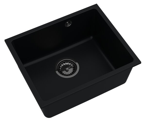 Sink Quality Crypton 55, kuchyňský granitový dřez 460x375x205 mm + černý sifon, černá, SKQ-CRY.C.1KBO.55.XB