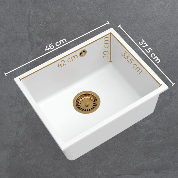 Sink Quality Crypton 55, kuchyňský granitový dřez 460x375x205 mm + černý sifon, černá, SKQ-CRY.C.1KBO.55.XB