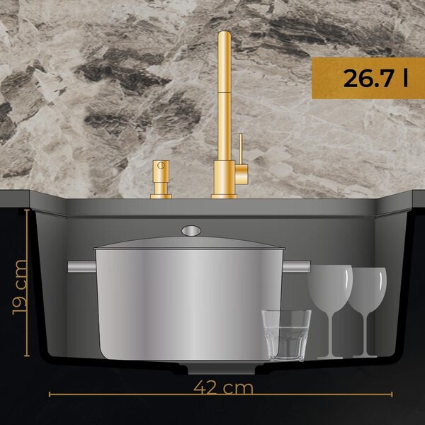 Sink Quality Crypton 55, kuchyňský granitový dřez 460x375x205 mm + černý sifon, černá, SKQ-CRY.C.1KBO.55.XB