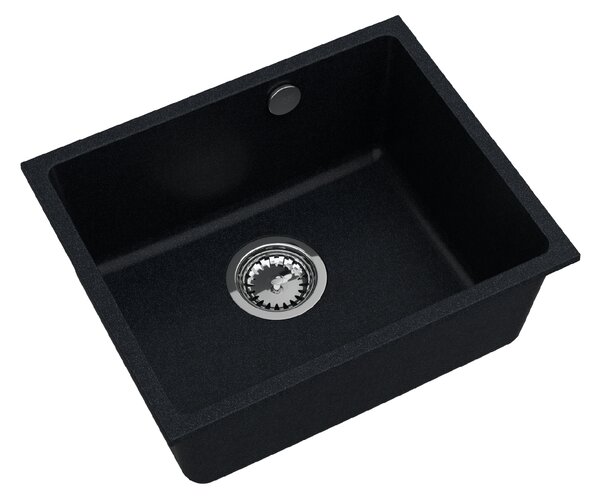 Sink Quality Crypton 55, kuchyňský granitový dřez 460x375x205 mm + chromový sifon, černá skvrnitá, SKQ-CRY.B.1KBO.55.X
