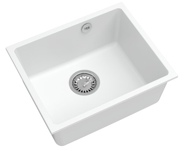 Sink Quality Crypton 55, kuchyňský granitový dřez 460x375x205 mm + chromový sifon, bílá, SKQ-CRY.W.1KBO.55.X