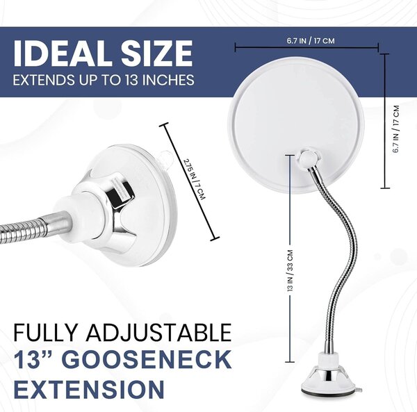 Holicí zrcadlo sprchové zrcadlo - Ø 17 cm - Nepotící se - Labutí krk 360° otočný - Přísavka