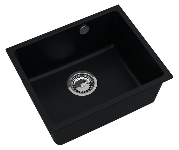 Sink Quality Crypton 55, kuchyňský granitový dřez 460x375x205 mm + chromový sifon, černá, SKQ-CRY.C.1KBO.55.X