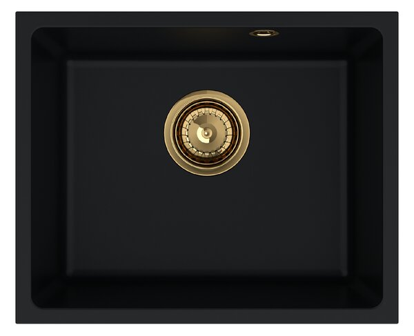 Sink Quality Crypton 55, kuchyňský granitový dřez 460x375x205 mm + zlatý sifon, černá, SKQ-CRY.C.1KBO.55.XG
