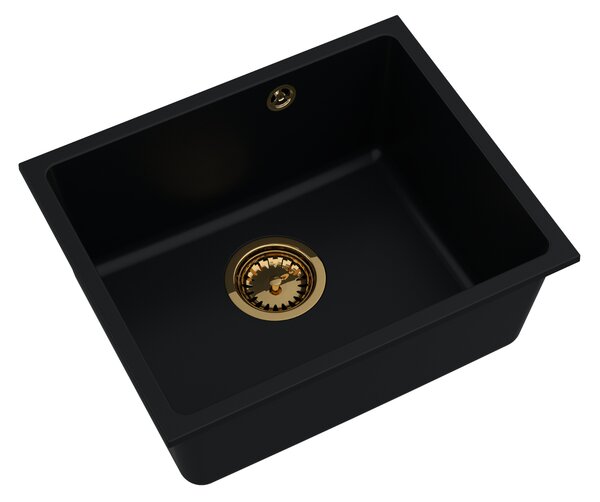 Sink Quality Crypton 55, kuchyňský granitový dřez 460x375x205 mm + zlatý sifon, černá, SKQ-CRY.C.1KBO.55.XG