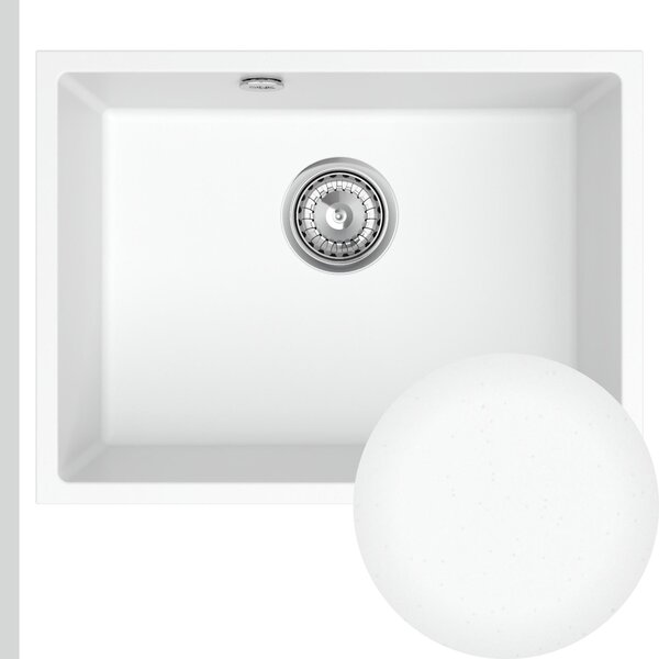 Sink Quality Crypton 60, kuchyňský granitový dřez 535x400x205 mm + chromový sifon, bílá, SKQ-CRY.W.1KBO.60.X