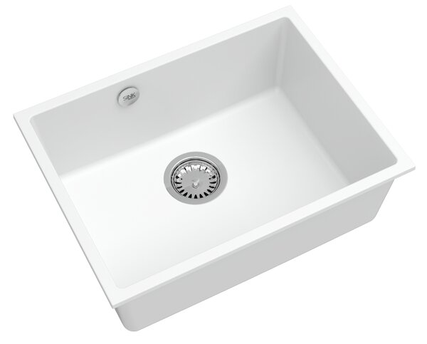 Sink Quality Crypton 60, kuchyňský granitový dřez 535x400x205 mm + chromový sifon, bílá, SKQ-CRY.W.1KBO.60.X